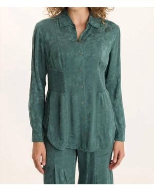 XCVI Senneca Textured Satin Shirred Peplum Blouse - Green