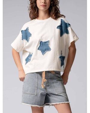 Urban Daizy Star Appliqué Cotton Tee - Gray