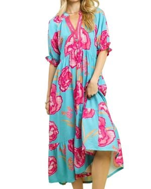 Umgee Floral Print Dress With Contrast Trim - White