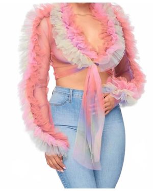 Rehab Reach Higher Tulle Mesh Ruffle Top - Pink