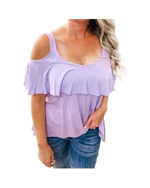 7Th Ray High Low Ruffle Cold Shoulder Top - Purple