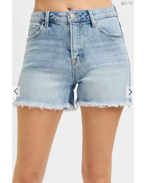 Risen High Rise Tummy Control Frey Hem Shorts - Blue