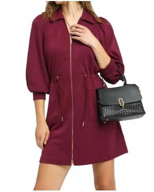Umgee Luxe Knit Zip Up Mini Dress - Red