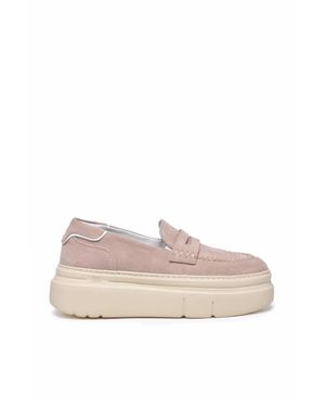 GIO+ Suede Leather Wedge Moccasins - Pink