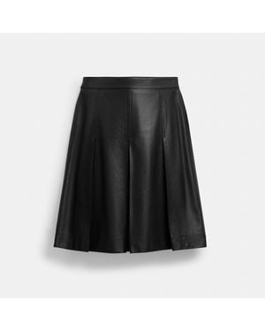 COACH Pleated Leather Midi Skirt - Black