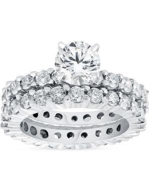 Pompeii3 4Ct Diamond Eternity Engagement Ring Set 14K Size Selectable - Metallic