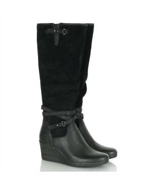 UGG Lesley Waterproof Suede Wedge Knee High Boots - Black
