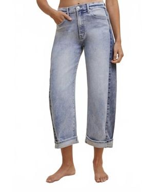 Anniewear 2 Tone Barrel Leg Crop Jean - Blue