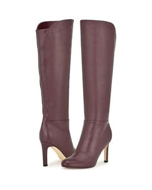 Nine West Sancha Boots Dark Leather Almond Toe Knee-High Lion94 - Purple