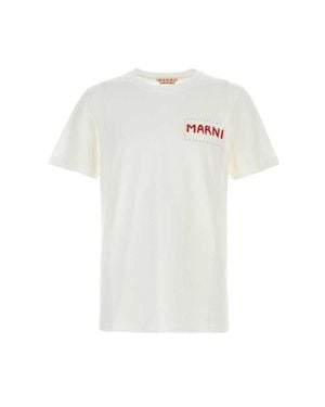 Marni Minimalist Crew Neck T-Shirt With Logo Detail - White