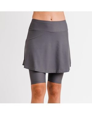 Calypsa Flared Mid-Thigh Swim Skirt With Bike Shorts - Gray