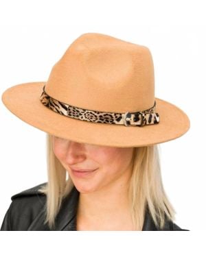 Ellison+Young Leopard Band Fedora Hat - Brown