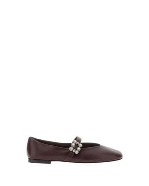 Roger Vivier Crystal Embellished Pointed-Toe Leather Flats - White