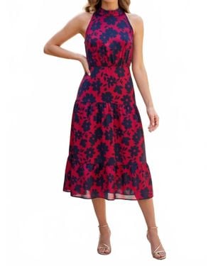 Sam Edelman Halter Neck Floral Midi Dress - Red