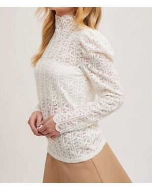 Bluivy Mock Neck Sheer Lace Top - Natural