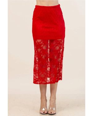 Nylon Apparel Camila Floral Lace Skirt - Red