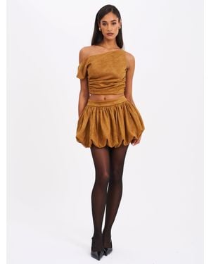 Miss Circle Yuna Suede Bubble Hem Skirt - White