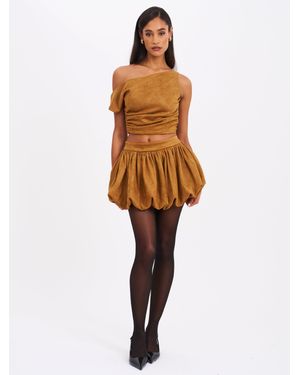 Miss Circle Yuna Suede Bubble Hem Skirt - White