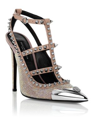 Philipp Plein Leather Strass Sandals High Heels Studs - White