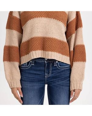 Miss Me Crochet Striped Sweater - Blue