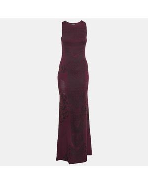 Just Cavalli Burgundy Lurex Stretch Jacquard Maxi Dress - Purple