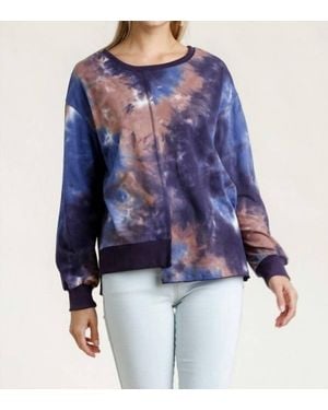 Umgee Contrast Trim Tie Dye Top - Blue