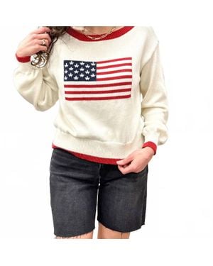 Blu Pepper Long-Sleeve American Flag Sweater - White
