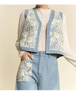 Davi & Dani Denim Vest With Lace - Blue