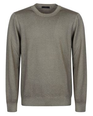Fay Round Neck Fine Virgin Wool Sweater - Gray