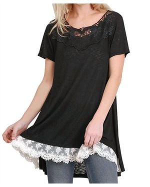 Umgee Floral Crochet Lace Trim Tunic - Black