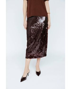 Amanda Maria Sequin Midi Skirt - Brown