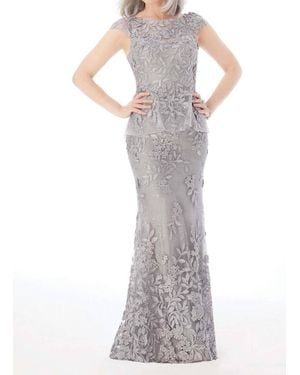 Mgny Fit And Flare Three Dimensional Floral Gown - Gray