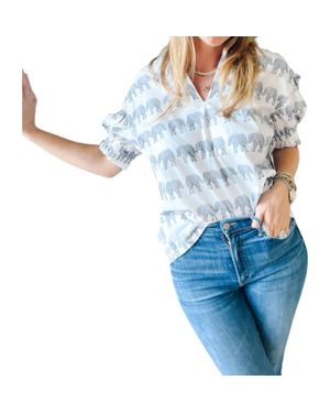 Brooke Wright Puff Tunic Elephant Top - Blue