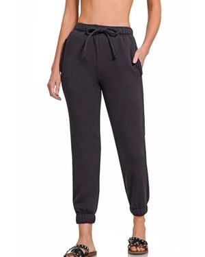 Zenana Cozy Fleece Jogger Pants - Blue