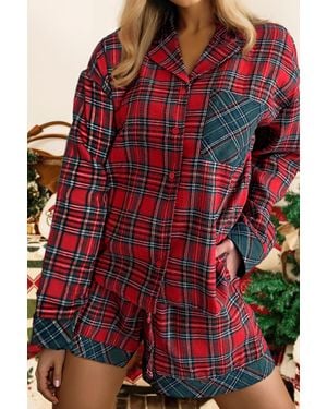 fashionworks Plaid Christmas Pajamas 2 Pc Shorts And Shirt Set - Red