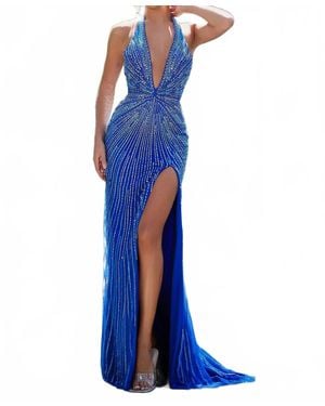 Portia and Scarlett Ps25162 Halter Neck Sequin Embellished Gown - Blue