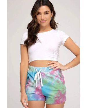 She + Sky Tie Dyed Light Weight Terry Shorts - White