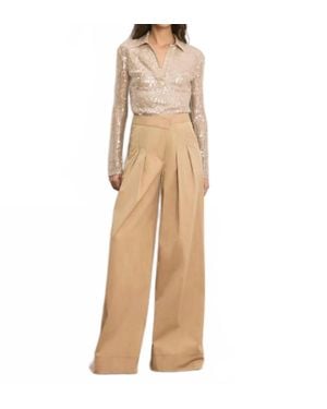 Veronica Beard Heron Crossover Waistband Wide Leg Pants - Natural