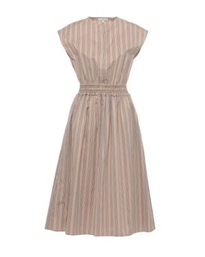 Antonelli Vertical Striped Midi Dress With Elastic Waist And Round Neckline - Brown