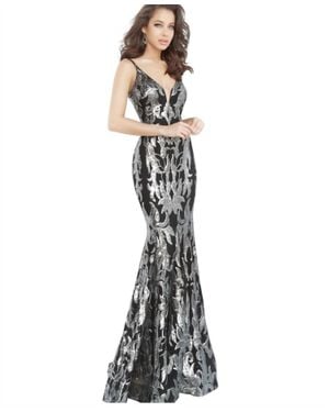 Jovani Plunging Neckline Fitted Dress - Black