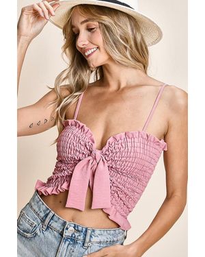 TRUEDAMES Ruffled Smocked Ribbon Detail Cami - Pink