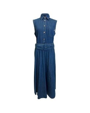MSGM Sleeveless Belted Shirtdress - Blue