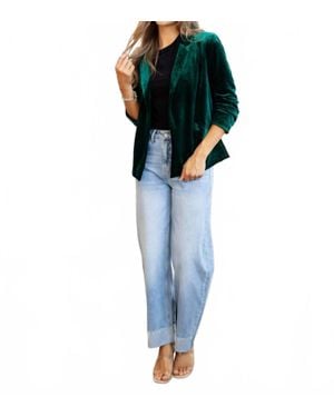 Skies Are Blue Ruched Velvet Blazer - Blue