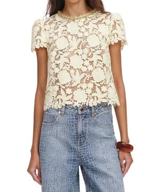 Self-Portrait Intricate Floral Lace Top With Embellishments - Blue