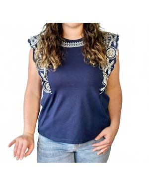 Vine & Love Detailed Diva Top - Blue