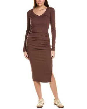 Michael Stars Ribbed Midi Dress with Split Hem - Brown