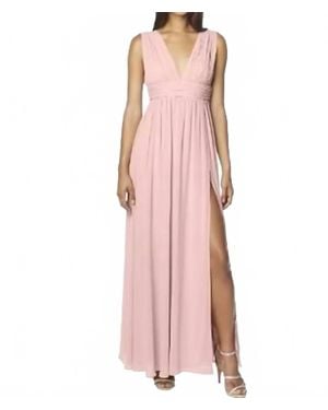Bill Levkoff Chiffon Sleeveless Gown With High Slit - Pink