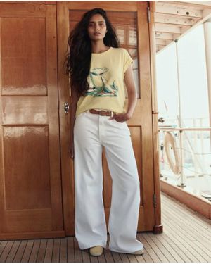 The Great Boxy Crew Top With Sailing Boats Graphic - Natural