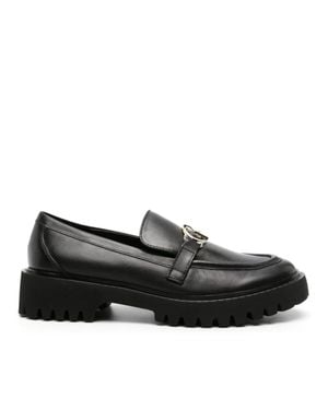 Liu Jo Cora 01 Decorative Buckle Chunky Sole Leather Loafers - Black