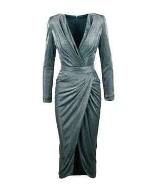 Rhea Costa Polyamide Ruched Slit Midi Dress - Green
